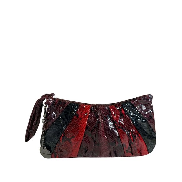 Nine West Red & Black Faux Leather Snakeskin Clutch Wristlet With Zipper Closure - Picture 9 of 9